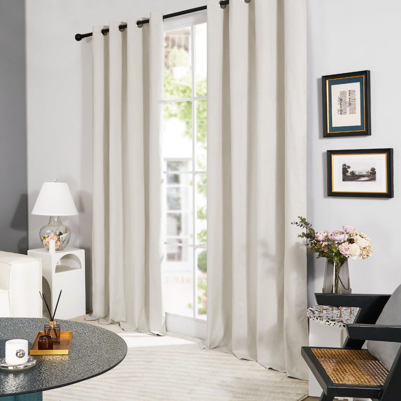 Deconovo Linen-Look 100% Blackout Curtains, Thermal Insulated Grommet Coating Drapes for Bedroom & Living Room, Cream 52W x 45L 2 Panels - Image 5